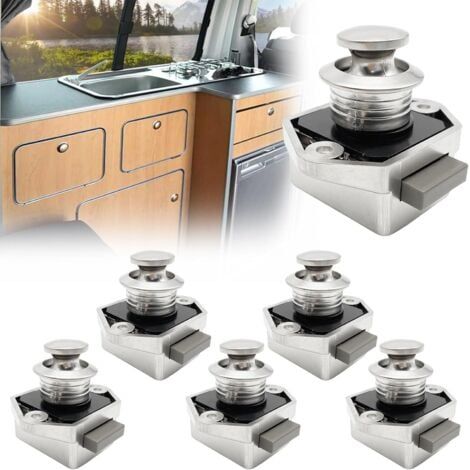 6 Pièces Verrou Bouton Poussoir Placard Caravane, Bouton Poussoir Camping Car, Bouton Poussoir Tiroir Camping Car, Verrou Bouton Poussoir, Loquet de Verrouillage de Porte sans Clé (1/5)