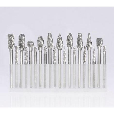 set of 20 ultra-hard tungsten carbide rotary files, suitable for rotary tools, 3 mm handle. (1/5)