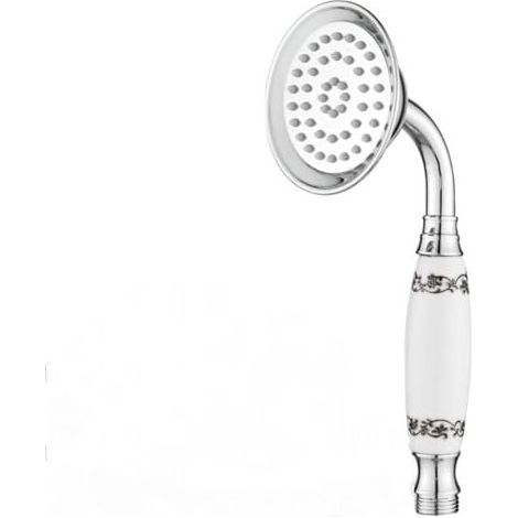 Classic shower head, traditional telephone-style hand shower, retro ceramic handle, Victorian chrome hand shower (patterned ceramic) MUMU (1/4)