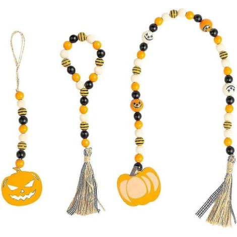 Guirlande de perles rustique et exquise en forme de citrouille, composée de 3 pièces, pour décorer un plat à étages et un buffet d'Halloween. (1/5)