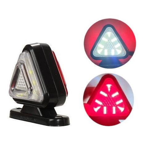 1 pièce 18 LED mini feu de gabarit à LED, type corne, 12–24V, blanc-rouge, en forme triangulaire, effet néon pour remorque
