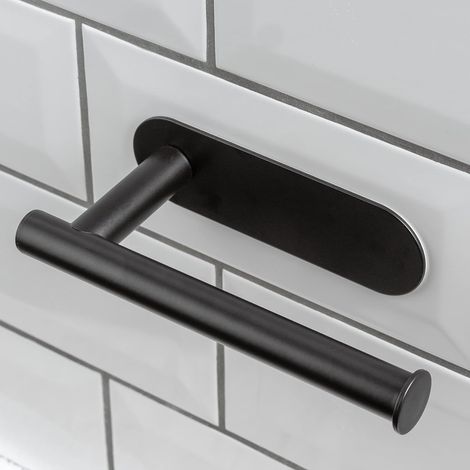 Porte-Rouleau de Papier Toilette Autocollant, Accessoire de Salle de Bain, Fixation Murale, Aucune perceuse requise (Fonte, Noir) (1/5)