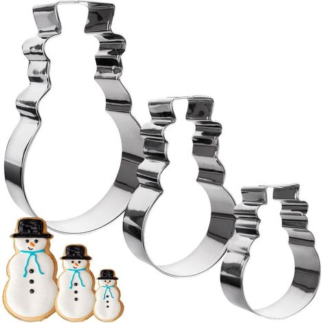 Ausstechform Schneemann aus Stahl für Lebkuchenteig, 13 cm, 3 Stück