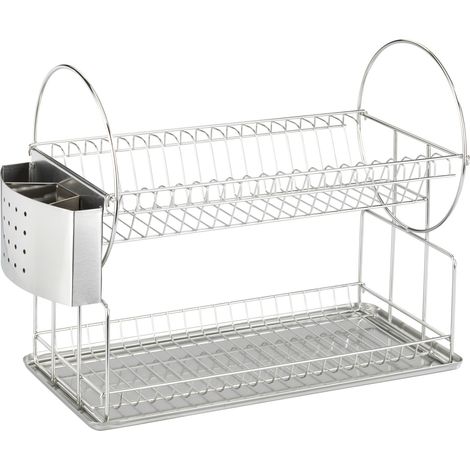 Wenko – Égouttoir à vaisselle en acier inoxydable 2 niveaux – Bac à couverts avec trous de drainage – Design élégant et compact – Pour cuisine moderne (1/8)