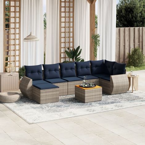 8-teiliges Gartensofa-Set mit Kissen, grau, Polyrattan (1/5)