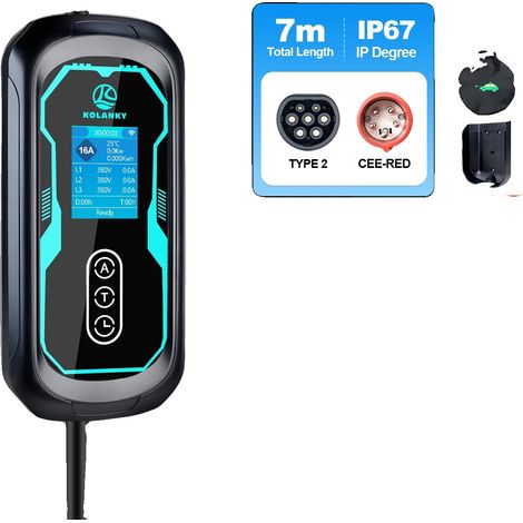 Chargeur EV Portable Type 2, 11KW, Courant Ajustable, Connexion App WiFi (1/5)