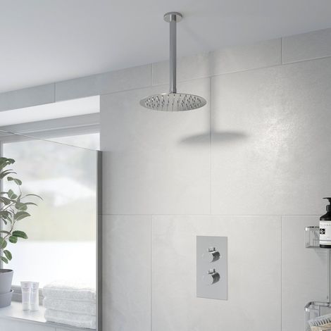Thermostatic Concealed Round Shower Ceiling Mounted Drencher Shower Head Chrome (1/5)