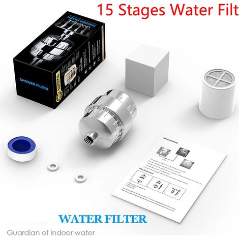 (Filtration en 15 étapes) Élément filtrant de qualité supérieure pour la purification de l'eau domestique, filtre de douche, ensemble de filtration pour éliminer le chlore résiduel. (1/5)