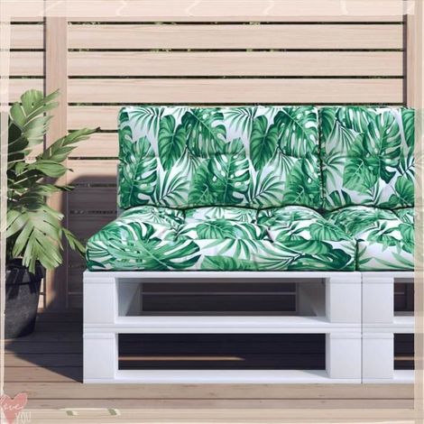 Coussins de palette - VINGVO - Motif de feuilles - Lot de 2 - Polyester résistant UV et eau - Garnissage fibres creuses (1/5)