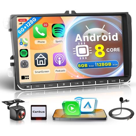 6G+128G 8 Core Wireless Carplay Android Car Radio for Golf 5 6 Passat Polo Tiguan Touran Caddy Skoda Seat 9 Inch Car Radio with Android Auto GPS Navi WiFi Bluetooth FM/RDS DSP EQ Backup Camera (1/5)
