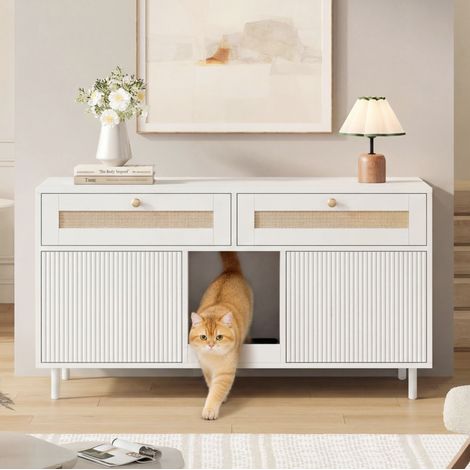 Katzenklo-Schrank mit Streumatte, weiß 120 x 50 x 65 cm HAVRYA (1/5)