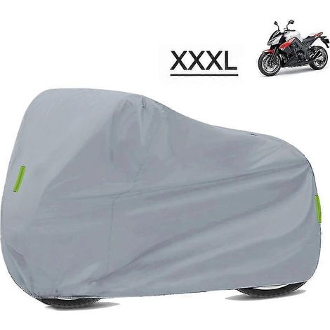 Universelle, wasserdichte Motorradabdeckung mit UV-Schutz, Regenmantel gegen Staub, 210D, passend für Honda, Suzuki, Kawasaki, Yamaha und BMW – Silber, Größe XXXL