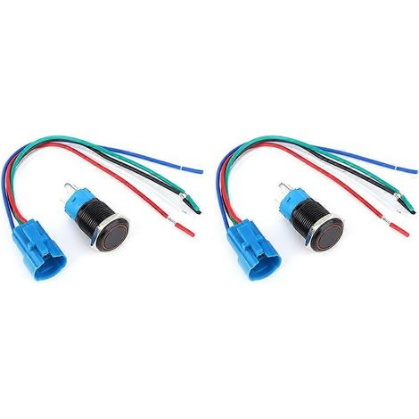 2 jeux d'interrupteurs à bouton-poussoir métalliques à réarmement automatique à 5 pôles 1NO1NC 12VDC 16 mm avec voyant lumineux (jaune)