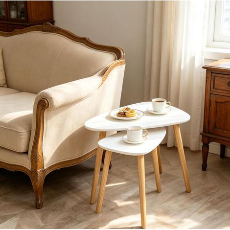Table basse gigogne 59,5x39,5x45 cm en MDF et bois blanc, gain de place salon FloraGrace (1/5)