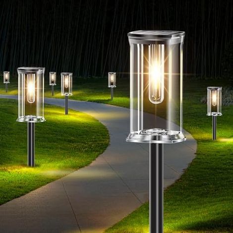 Lampes Solaires Extérieur Jardin - Lot de 12 LED Blanc Chaud, Lampe Solaire Jardin IP65 Étanche, Éclairage Jardin Solaire Auto, Lampes Solaires Décoratives pour Allée Chemin Pelouse Piscine (1/5)