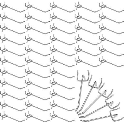 Crochets pour Panneaux Perforés en Acier (50 crochets) - 10,5 cm - Crochet pour Panneau Perforé Bureau en Métal pour Organiser les Outils de l’Établi et les Rayonnages de Magasins (1/5)