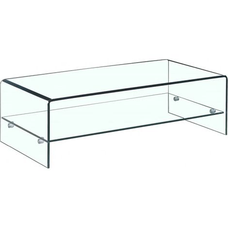 Table basse rectangulaire 110 cm en verre trempé avec étagère - ICE (1/5)