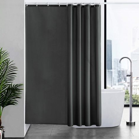 Rideau de douche PEVA noir uni, imperméable, 180 × 200 cm avec anneaux (1/5)