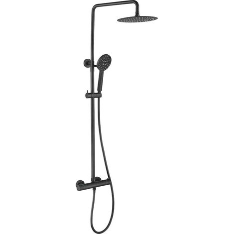 Colonne de Douche avec Mitigeur Thermostatique, Flexible, Tête, Douchette, Support, Noir (1/5)
