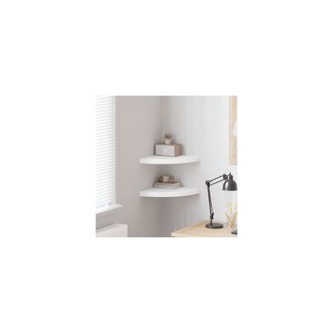 Estantes esquineros flotantes, juego de 2, blancos, 35 x 35 x 3,8 cm, MDF - Crezuo (1/4)