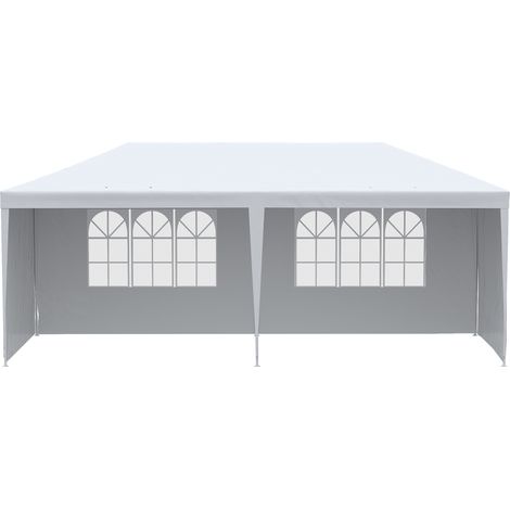 Tente de réception avec fenêtres et parois latérales amovibles 6 x 3 m blanc