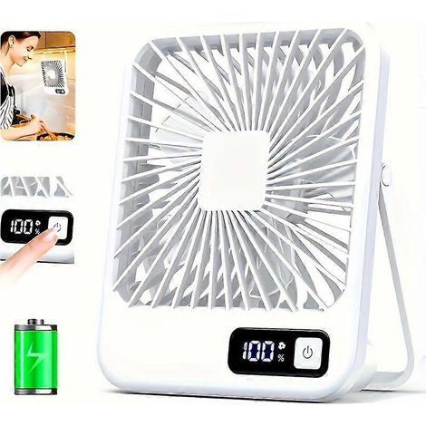 Mini-Tischventilator, ultraleise, 5 Geschwindigkeitsstufen, starker Luftstrom, USB-aufladbar, 1800 mAh Akku, tragbarer Ventilator mit Digitalanzeige für Zuhause, Büro und Auto (1/5)