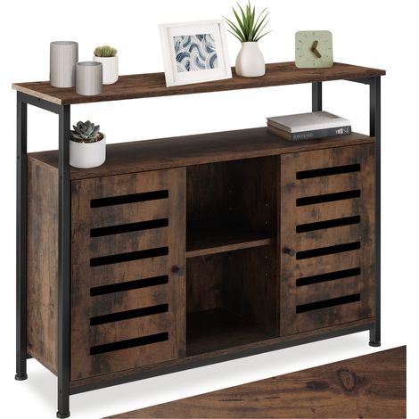 Buffet style industriel 2 portes magnétiques et 3 étagères Bois foncé (1/5)