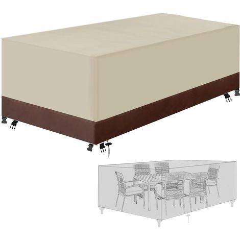 Housse de protection pour mobilier de jardin en tissu Oxford 420D, imperméable, avec cordons de serrage et boucles de verrouillage(Beige et marron,90x90x90CM)