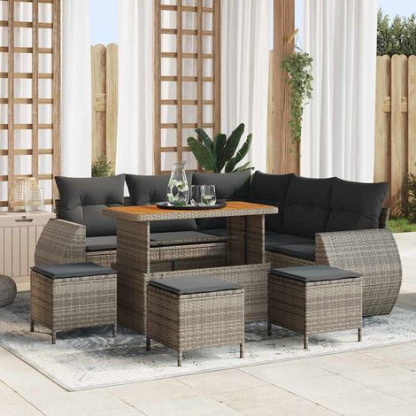 Gartensofa-set mit Kissen mit Speicher 9 pcs Grau Poly-Rattan (1/5)