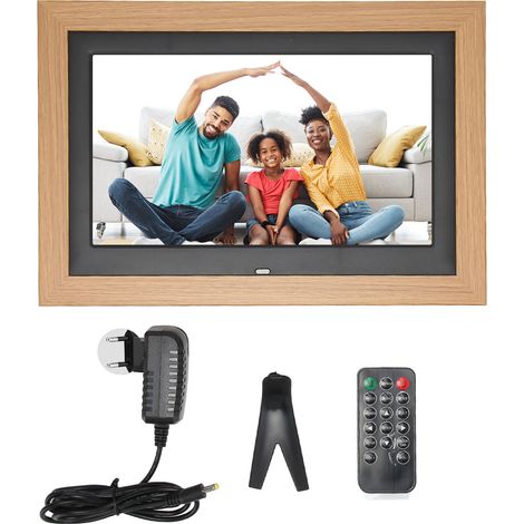 Cadre photo numérique antique en bois de 10,1 pouces, cadre photo numérique IPS haute définition, 1024 x 600, appareil publicitaire pour images et vidéos, cadre en bois, norme européenne (1/5)