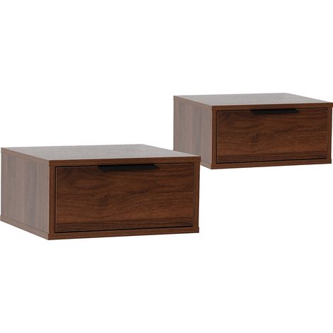 Ensemble 2 tables de chevet flottantes Auri 1 tiroir couleur Noyer (1/5)