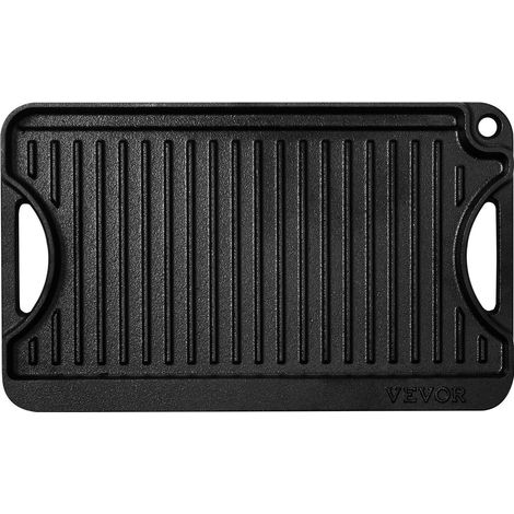 Gril/Réchaud réversible fonte pré-assaisonnée 14x8,5 pouces, poêle portable avec poignée pour cuisson intérieure/extérieure, noir (1/5)
