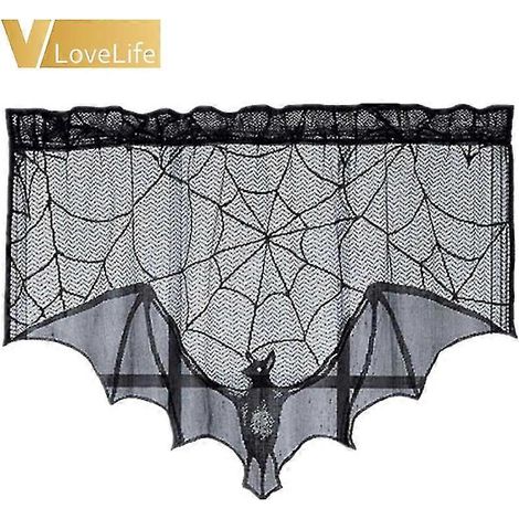 Halloween-Dekoration: Schwarze Spitze, Spinnennetz, Fledermaus-Kaminschal, Ofentuch, Geisterfest-Party-Dekoration (1/5)