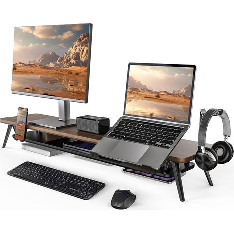 Support Ecran PC 108cm, Pour Ordinateur Moniteur TV, Marron (1/5)