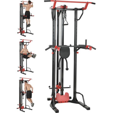 SPORTNOW Power Tower with Lat Pull Down Machine, Pull Up Bar, Dip Station (1/5)