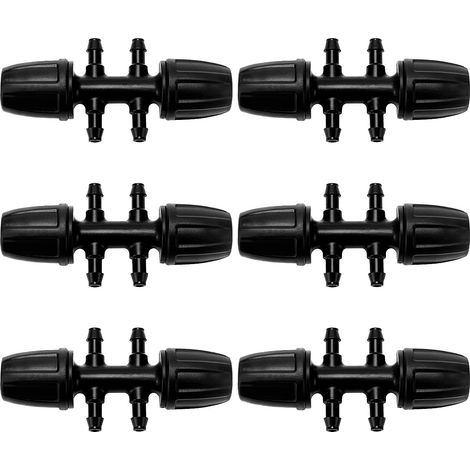 6 Pieces 8/12mm to 4/7mm Barbed Tee Pipe Connector, 6-Way Irrigation Hose Connector, 6-Way Drip Irrigation Connector for Garden, Lawn, Black