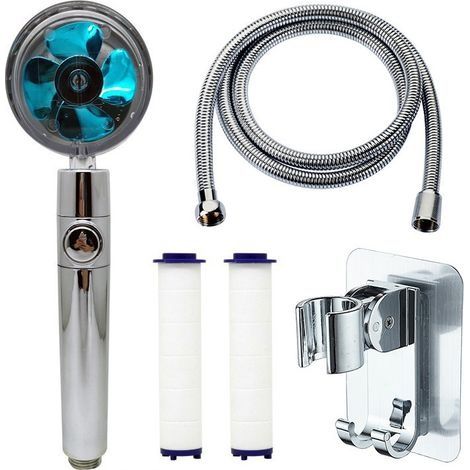 Pomme de Douche Haute Pression, Douche à Main Avec lames de Turboréacteur Visibles, Pomme de Douche Pivotante à 360 °, Pomme de Douche à Economie d'eau, Avec 2 Filtre et Interrupteur de Pause (1/5)