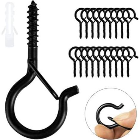 Pièces Piton à Visser Crochet Charge Lourde Avec Boucle de Sécurité Plafond Pour Suspendre des Paniers Plantes 20 Bois Noir (1/5)