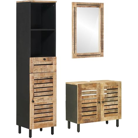 Bathroom Cabinet Set 3 pcs Natural Solid Mango Wood vidaXL (1/5)