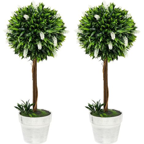 Künstliche Lavendel 2er-Set groß 60 cm Kunstpflanze, künstliche Pflanzen im Topf, Plastik Kunstblume wie echt für Wohnzimmer Schlafzimmer Büro Garten moderne Dekoration
