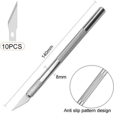 Scalpel - Manche Métallique - Lames En Acier Au Carbone - Pour Loisirs Créatifs Et Découpe Précise - 10 Pièces (1/4)