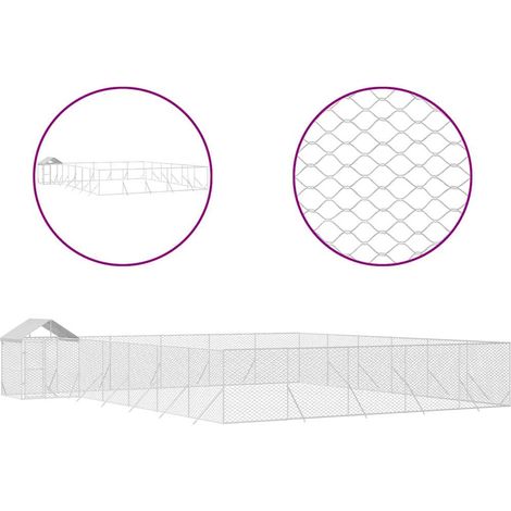 Chenil d'extérieur pour chiens avec toit argenté 12x12x2,5 m
