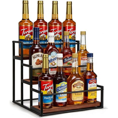 LEDANDER Organisateur de sirops à café à 3 niveaux – Support pour 12 bouteilles – Étagère de rangement pour sirops, vins et sauces (pour comptoir de cuisine ou coin café) (1/5)