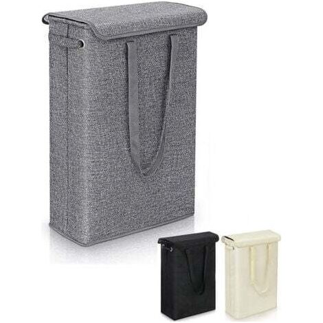 (Grau) Schmaler, zusammenklappbarer Wäschekorb mit Deckel, 45 Liter Fassungsvermögen – Wäschekorb mit extra großem Fassungsvermögen – 39 x 19 x 60 cm – Schmaler Wäschekorb