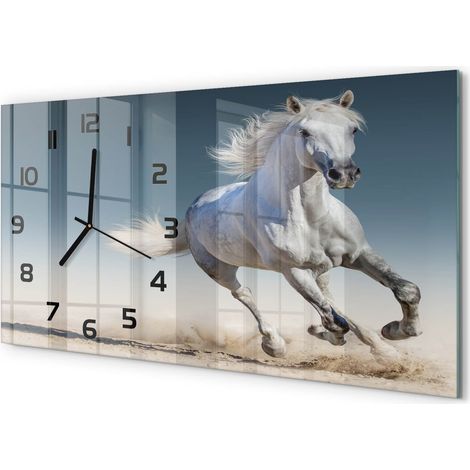 Horloge Murale Chambre 60x30 cm Design Horizontal Sans Tic-Tac Cheval gris au galop (1/5)