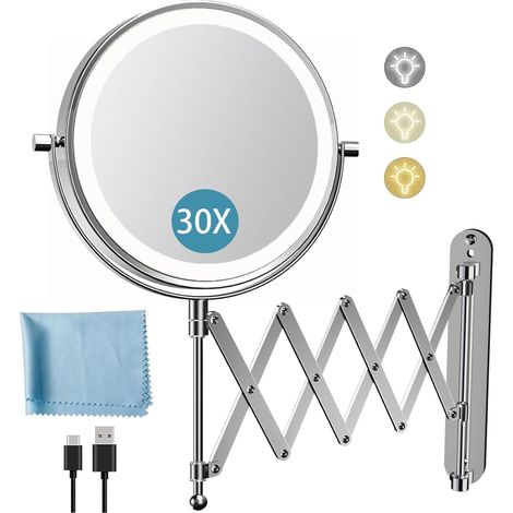 Miroir Maquillage Mural Rechargeable - 1000mAh - 8 Pouces - Double Face 1X/5X - 3 Couleurs Dimmables - Écran Tactile (1/5)