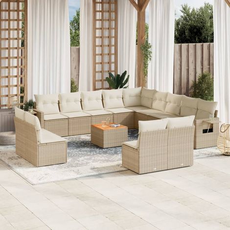 Set sofás de jardín 14 pzas con cojines ratán sintético beige vidaXL (1/5)