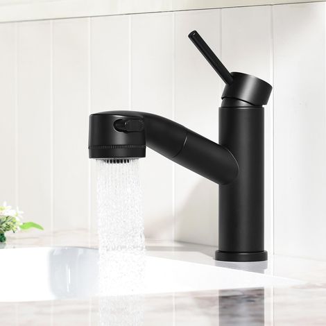 Robinet de lavabo avec douchette extensible Robinet en acier inoxydable Salle de bain avec mitigeur eau chaude et froide Robinet de salle de bain Lavabo (1/5)