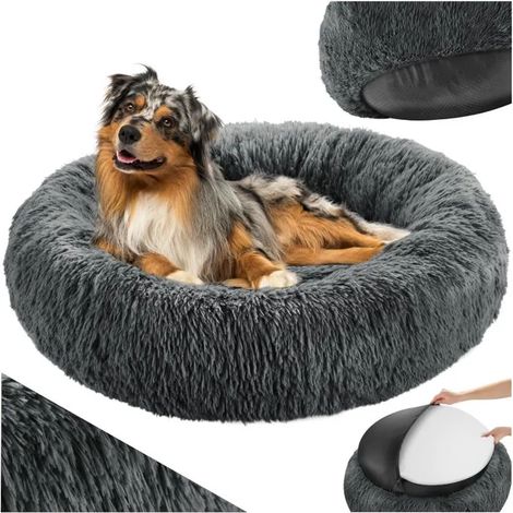 Couchage - Panier MAYA pour chien avec rembourrage épais, maille peluche et dessous antidérapant, Ø 80 cm - Gris (1/5)