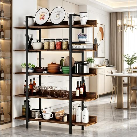 Libreria a terra 5 ripiani in truciolare e metallo 105x33x180 cm OKWISH (1/5)